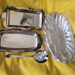 Lot Of 4 Silver Plated WMF Ikora Footed Dish Sheffield Serving Spoon Eales Trays